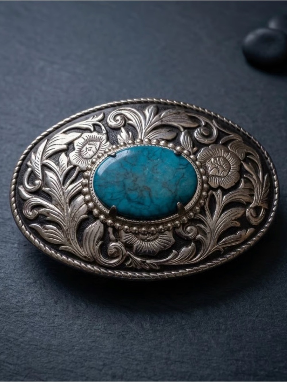 Vintage Estate Heavy Turquoise Floral Belt Buckle 3 1/4” - Picture 4 of 8